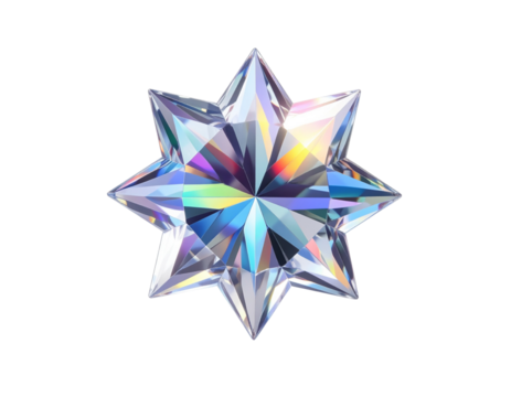  Star Shaped Diamond with Radiant Facets Isolated on White