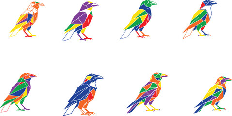 Colorful geometric birds abstract rainbow