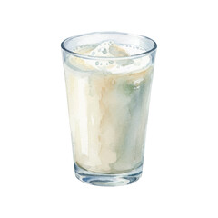 Watercolor Ayran Vector Illustration Isolated on White Background, Traditional Turkish Yogurt Drink Clipart for Menu, Cafe, Restaurant and Culinary Design