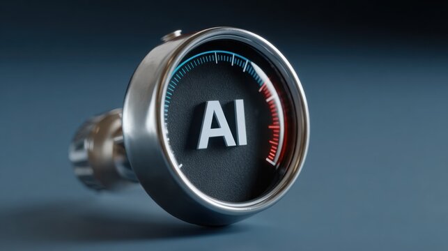 Simple round speedometer dial featuring ai technology to measure and gauge climate change impact on the environment