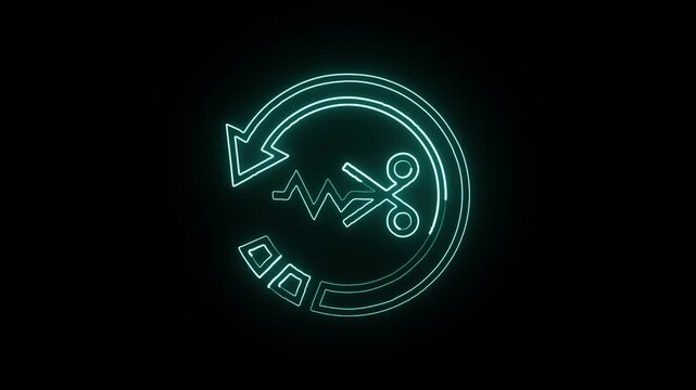 Glowing neon line undo icon with animation. Undo animation HD video isolated on black background.