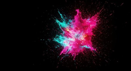 Vibrant pink and cyan powder explosion against a dark backdrop