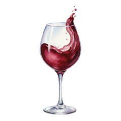 Watercolor Red Wine Vector Illustration Isolated on White Background, Glass of Red Wine Clipart for Vineyard, Winery, Bar and Restaurant Menu