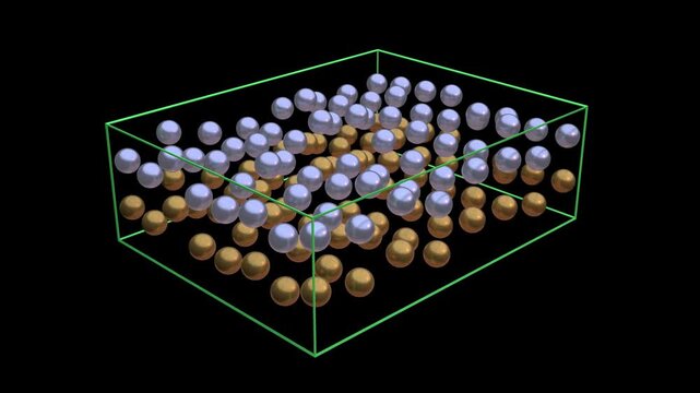 Chaotic arrangement of spheres becomes uniform.
Atomic array goes from random to ordered structure.
Randomly spread particles transform to organized pattern. 3d animation render. 