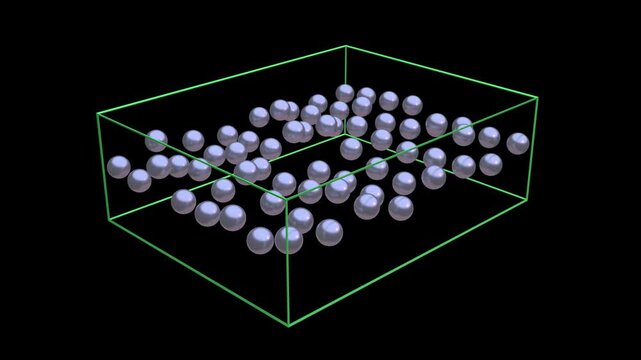 Chaotic arrangement of spheres becomes uniform.
Atomic array goes from random to ordered structure.
Randomly spread particles transform to organized pattern. 3d animation render. 