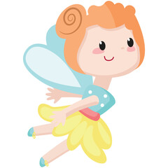 Cute fairy flying vector illustration. Cartoon magic girl character with wings. Fairytale princess in costume. Fantasy little forest pixie angel isolated on white background