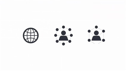 Digital Connectivity Symbols – Globe and User Network Icons Representing Global Communication and Social Interactio