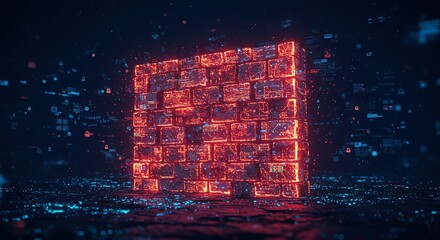 Digital Brick Wall Network Security Firewall Data Protection Concept