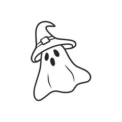Witch Hat Ghost Hand-Drawn Doodle Outline Vector Illustration