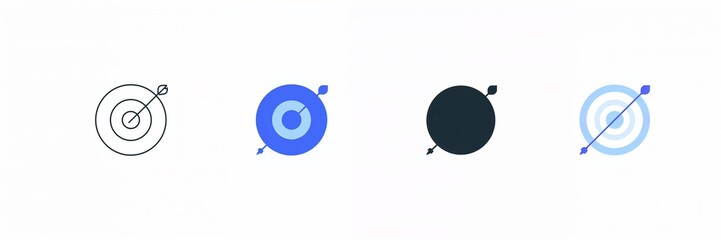 Bullseye Target Icons – Digital Arrows Hitting Center of Circular Goals in Multiple Visual Styles