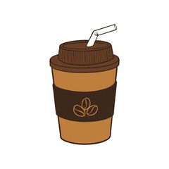 Hand Drawn Take Away Coffee Cup with Straw Vector Sketch