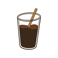 Hand Drawn Iced Coffee Glass with Straw Vector Sketch