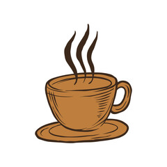 Hand Drawn Coffee Cup and Saucer with Steam Vector