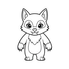 Obraz premium A cute cartoon wolf character with large expressive eyes and a friendly smile, designed for coloring activities.