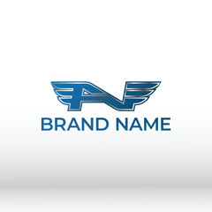Blue Winged Initial Logo letter A and N
