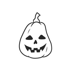 Jack-o&rsquo;-Lantern Pumpkin Hand-Drawn Doodle Outline Vector Illustration