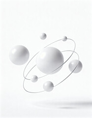 3d render of shiny atom and molecule spheres on white background for science and chemistry illustration