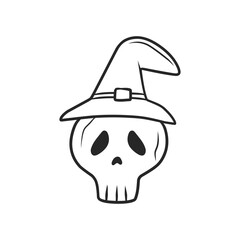 Witch Hat Skull Hand-Drawn Doodle Outline Vector Illustration