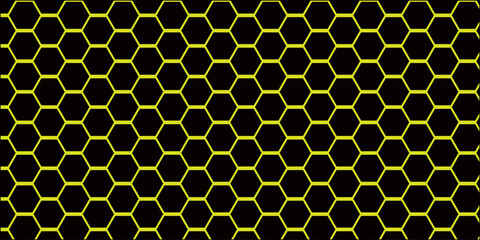"Luminous Hive Matrix: Abstract Black Geometric Background with Glowing Hexa Patterns for Banners and Modern Visual Media"