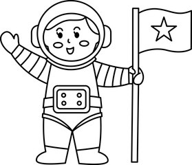 Astronaut Simple Illustration. Simple Outline Astronaut Coloring Page.