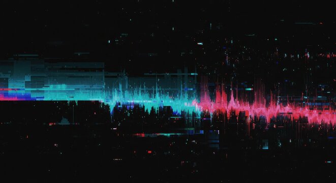 Digital sound wave with glitch effect and vibrant neon colors - Powered by Adobe
