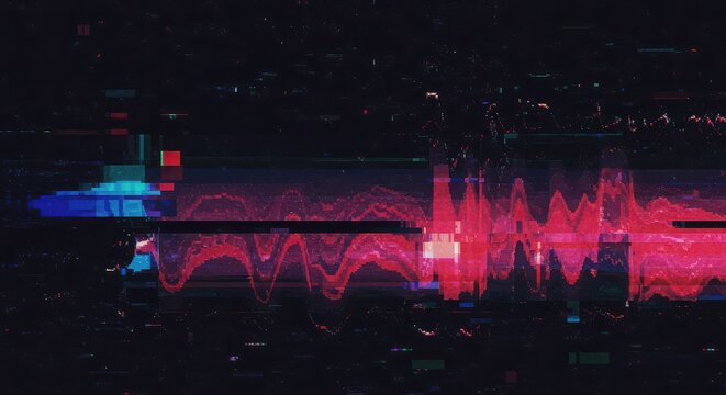 Abstract digital waveform with glitch effect and neon colors