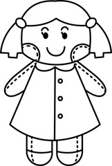 Vector Doll Illustration. Simple Outline Doll Coloring Page

