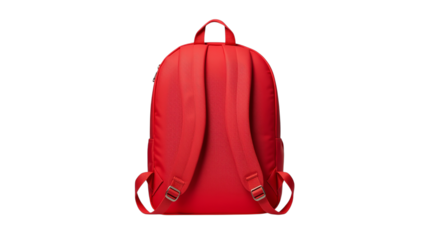 Red backpack with textured surface, isolated on transparent background