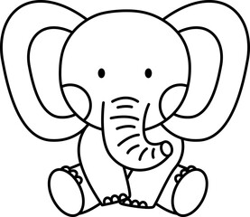 Vector Elephant Illustration. Simple Outline Elephant Coloring Page
