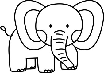 Vector Elephant Illustration. Simple Outline Elephant Coloring Page
