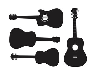 black and white silhouette vector set of acoustic guitars