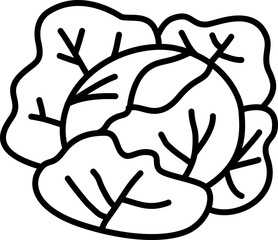 Vegetable Vector Illustration. Simple Outline Vegetable Coloring Page. Cabbage Outline Vector.