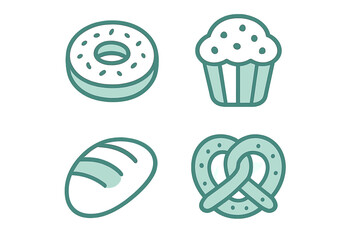 Delicious assortment of popular bakery items and sweet treats like donuts, cupcakes, bread, and pretzels