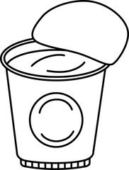 Yoghurt Vector Illustration. Simple Outline Yoghurt Coloring Page.