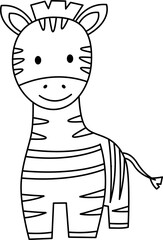 Zebra Cartoon. Simple Outline Zebra Coloring Page.
