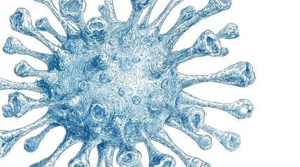 A hand-drawn virus illustration, clean line art, isolated on white background.	