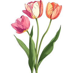 Fototapeta premium Hand Drawn Watercolor Tulip Flowers Illustration