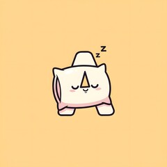 Cute cartoon sleeping pillow shaped like the letter A with zZz on a soft yellow background.