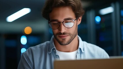 A technician in a server room checking data security laptop open with coding interface visible glowing servers reflecting on glasses atmosphere symbolizing cybersecurity - Powered by Adobe