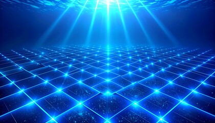 Underwater digital grid, bright blue light