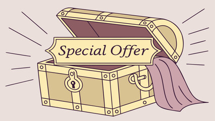 Unlock Exclusive Deals with this Treasure Chest Special Offer Illustration, Perfect for Sales Promotions and Limited Time Marketing Campaigns, Grab Yours Now