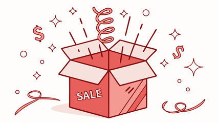 Open sale box with exciting surprise, ideal for promotions and marketing campaigns, grab attention and boost sales with this eye-catching design now!