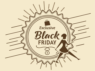 Stylish Black Friday sale design promotes exclusive deals, featuring a chic shopper, perfect for advertising, marketing, and seasonal promotions online