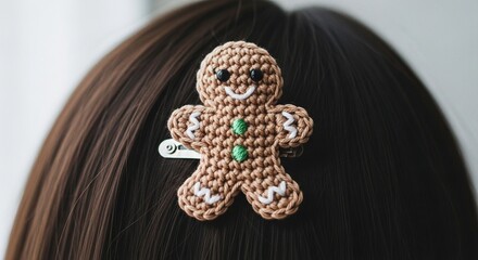 Knitted Gingerbread Man Hair Clip Accessory for Festive Style