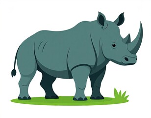 Obraz premium Gray Rhinoceros Standing in Grassland
