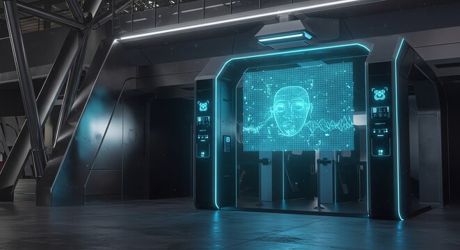 Futuristic Biometric Scanner Cyberpunk Face Scan High Tech AI System