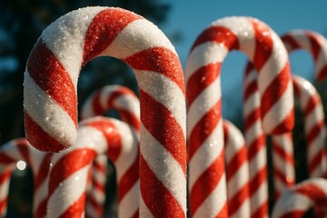 Close Up of Christmas Candy Canes with Festive Holiday Background