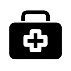 First aid kit icon with red cross and medical case illustration