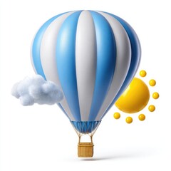 Fototapeta premium Hot Air Balloon with Sun and Cloud on White Background