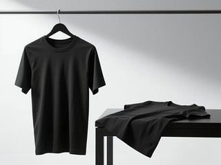 Plain black t-shirt in modern studio